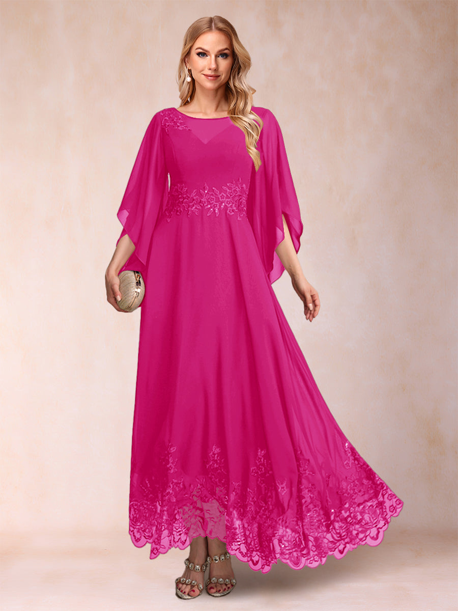 A-Line/Princess Scoop 3/4 Sleeves Ankle-Length Mother of the Bride Dresses with Appliques