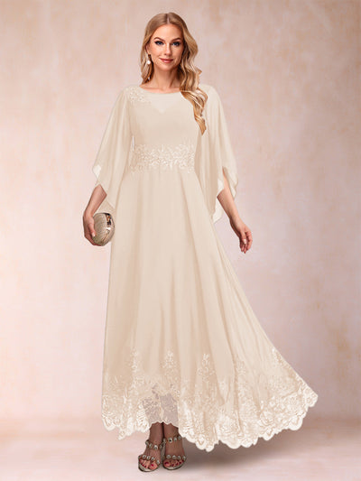 A-Line/Princess Scoop 3/4 Sleeves Ankle-Length Mother of the Bride Dresses with Appliques