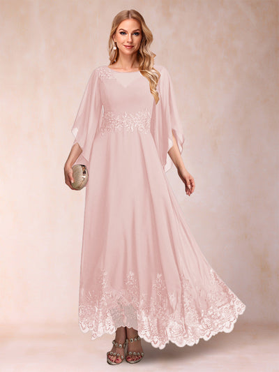 A-Line/Princess Scoop 3/4 Sleeves Ankle-Length Mother of the Bride Dresses with Appliques