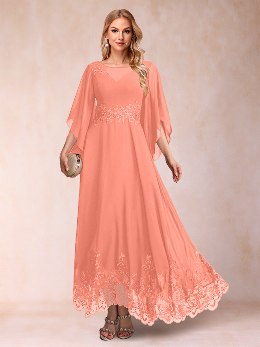 A-Line/Princess Scoop 3/4 Sleeves Ankle-Length Mother of the Bride Dresses with Appliques