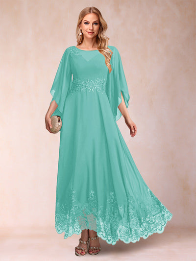 A-Line/Princess Scoop 3/4 Sleeves Ankle-Length Mother of the Bride Dresses with Appliques