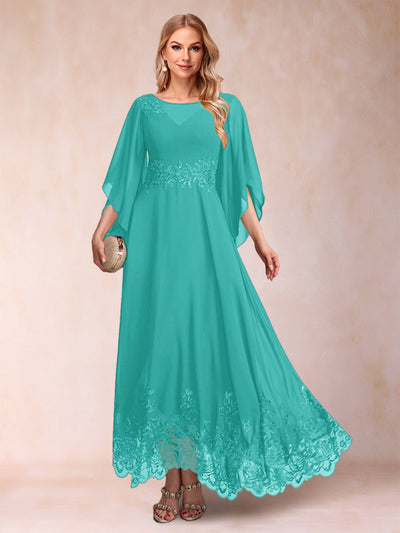 A-Line/Princess Scoop 3/4 Sleeves Ankle-Length Mother of the Bride Dresses with Appliques