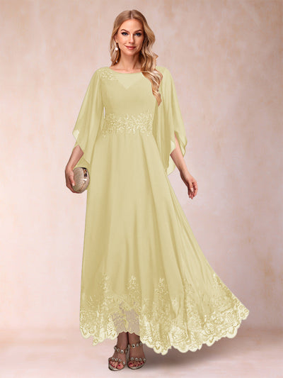 A-Line/Princess Scoop 3/4 Sleeves Ankle-Length Mother of the Bride Dresses with Appliques