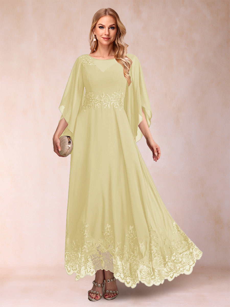 A-Line/Princess Scoop 3/4 Sleeves Ankle-Length Mother of the Bride Dresses with Appliques