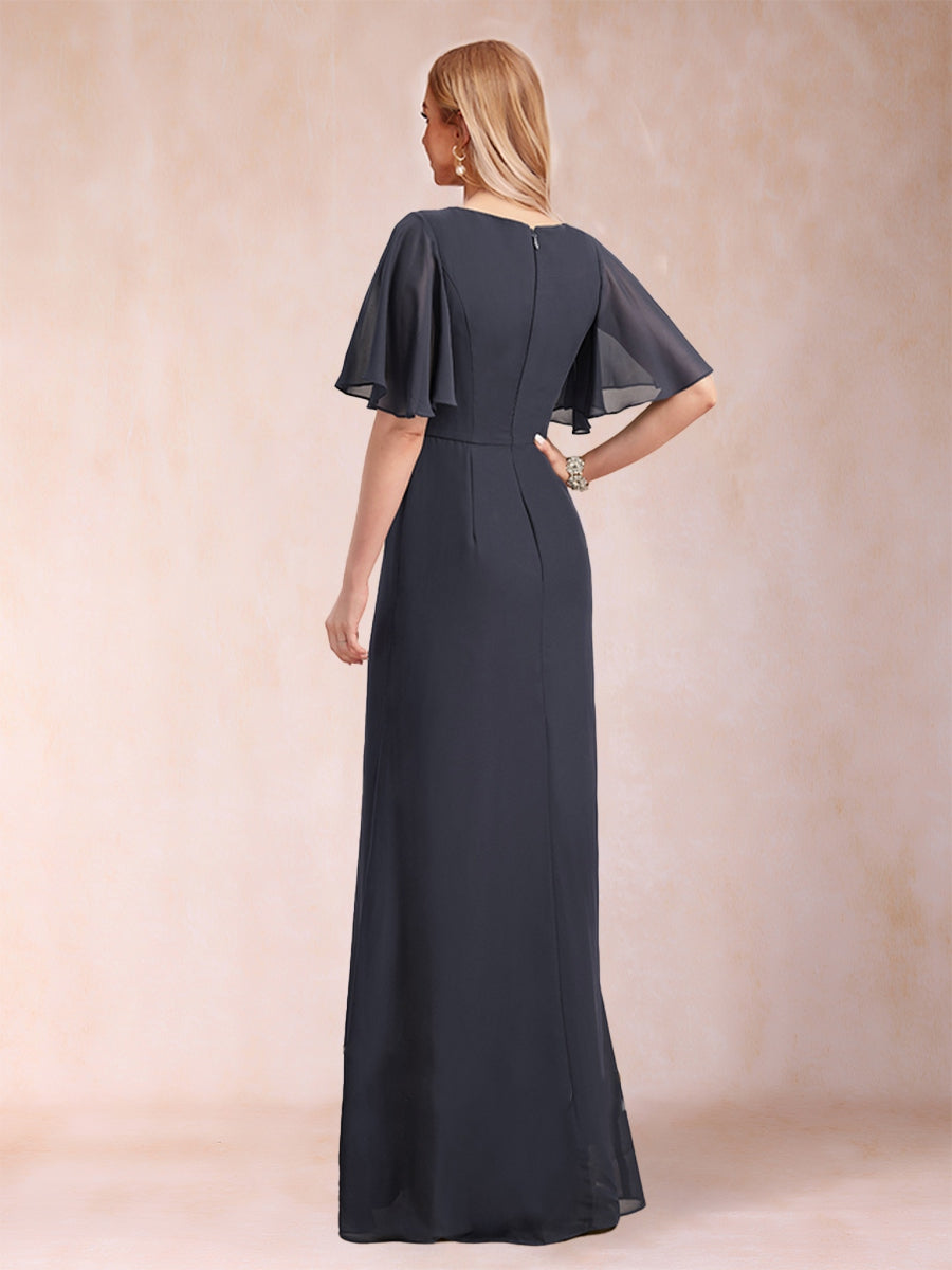 A-Line/Princess Scoop Black Chiffon Mother of the Bride Dresses with Appliques & Ruffles