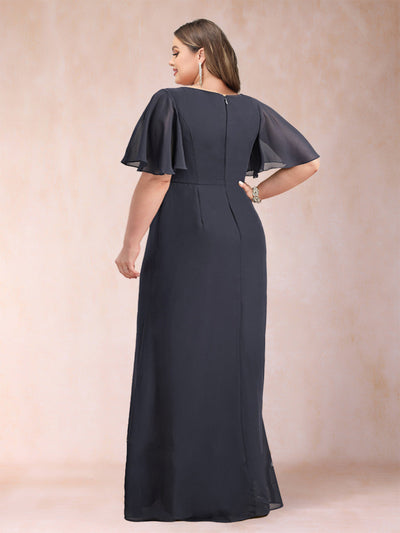 A-Line/Princess Scoop Black Chiffon Plus Size Mother of the Bride Dresses with Appliques & Ruffles