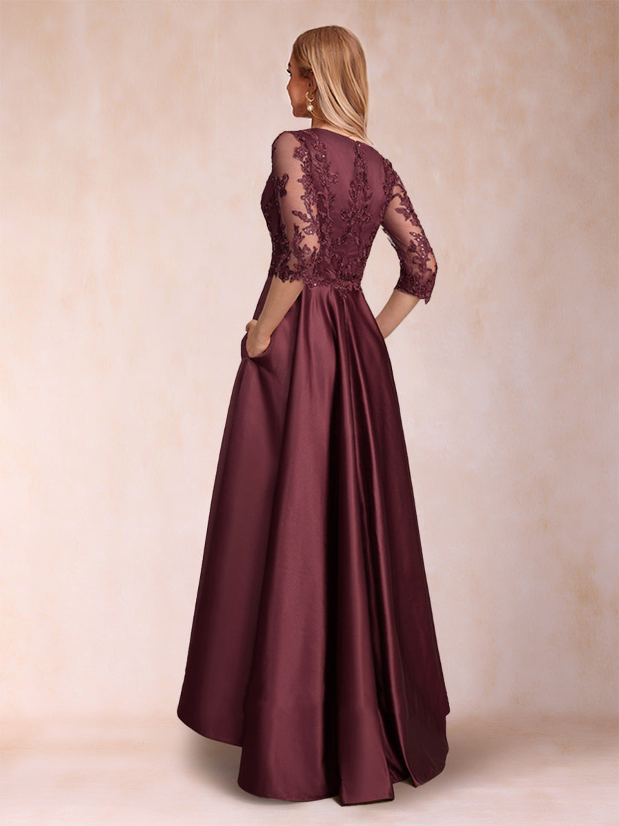 A-Line/Princess V-Neck 3/4 Sleeves Asymmetrical Mother of the Bride Dresses with Appliques