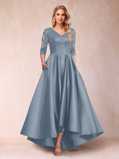 A-Line/Princess V-Neck 3/4 Sleeves Asymmetrical Mother of the Bride Dresses with Appliques