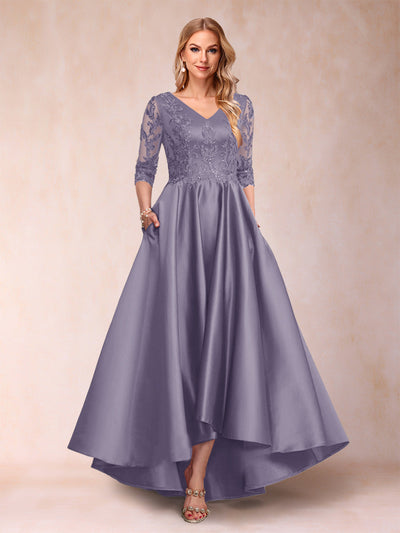 A-Line/Princess V-Neck 3/4 Sleeves Asymmetrical Mother of the Bride Dresses with Appliques