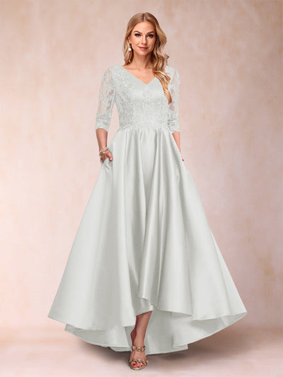 A-Line/Princess V-Neck 3/4 Sleeves Asymmetrical Mother of the Bride Dresses with Appliques