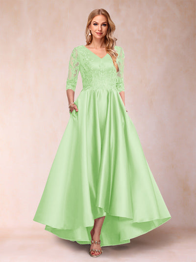 A-Line/Princess V-Neck 3/4 Sleeves Asymmetrical Mother of the Bride Dresses with Appliques