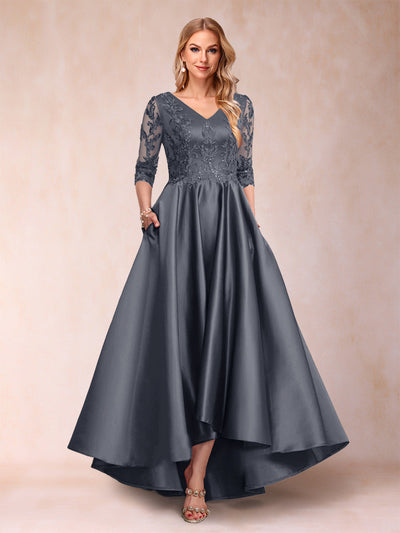 A-Line/Princess V-Neck 3/4 Sleeves Asymmetrical Mother of the Bride Dresses with Appliques