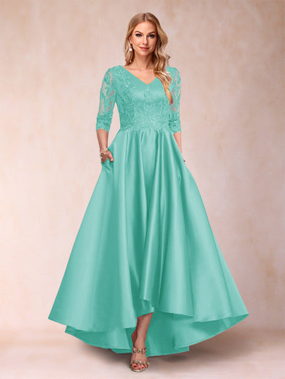 A-Line/Princess V-Neck 3/4 Sleeves Asymmetrical Mother of the Bride Dresses with Appliques