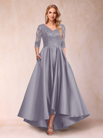 A-Line/Princess V-Neck 3/4 Sleeves Asymmetrical Mother of the Bride Dresses with Appliques