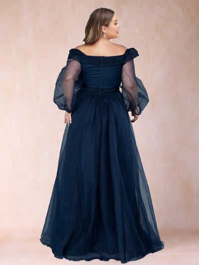 A-Line/Princess Off-the-Shoulder Long Sleeves Plus Size Mother of the Bride Dresses with Split Side