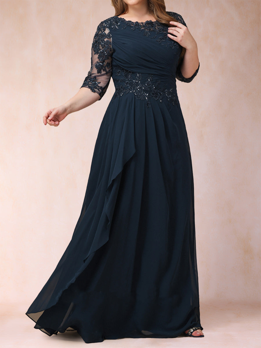 A-Line/Princess Scoop 3/4 Sleeves Plus Size Mother of the Bride Dresses with Applique