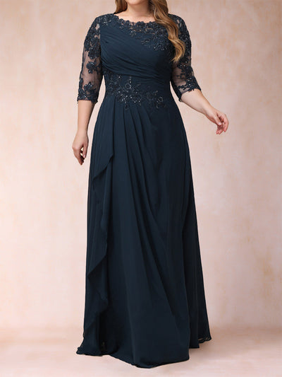 A-Line/Princess Scoop 3/4 Sleeves Plus Size Mother of the Bride Dresses with Applique