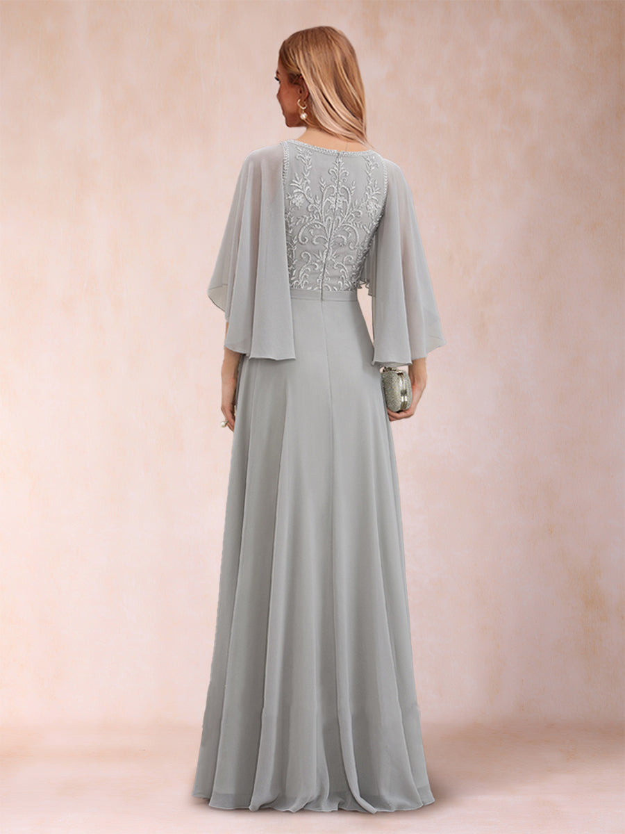 A-Line/Princess V-Neck Half Sleeves Mother of the Bride Dresses with Applique