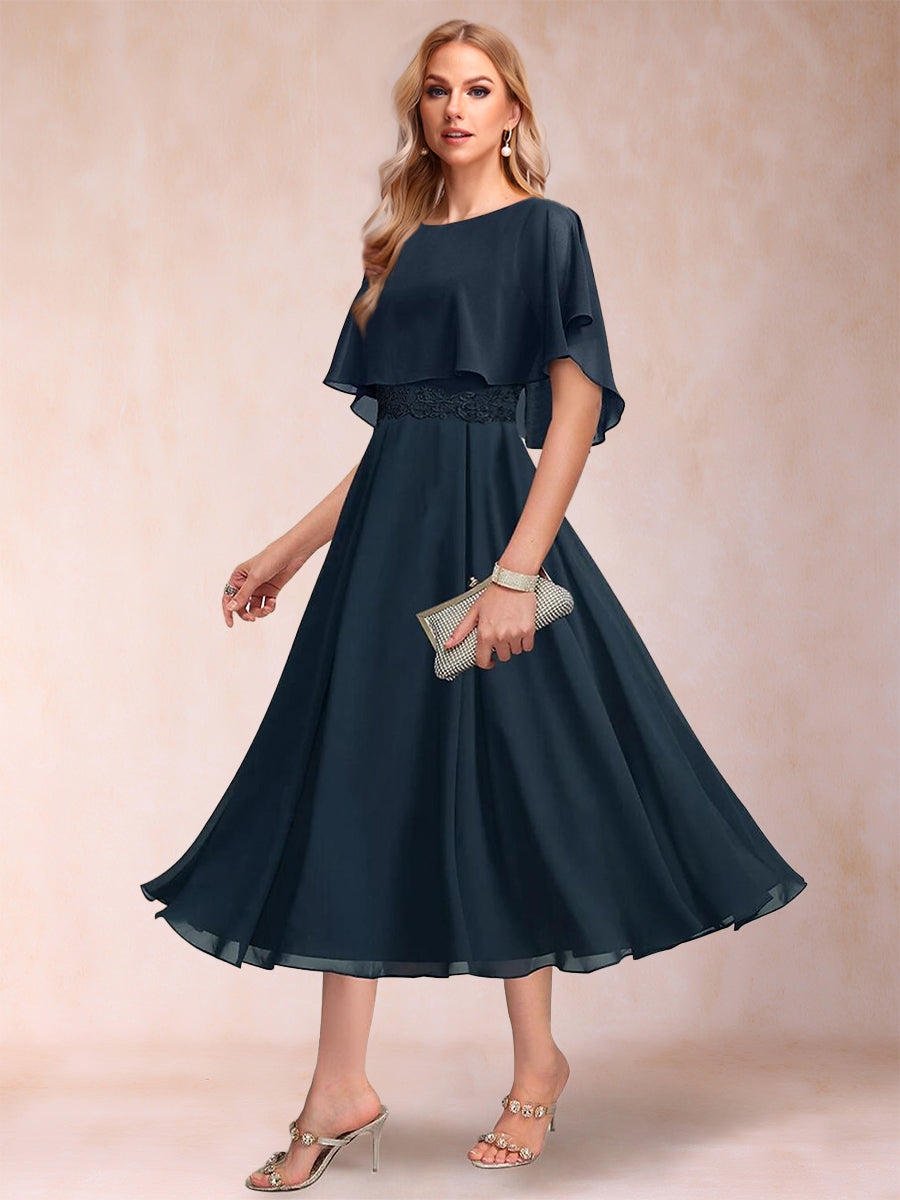 A-Line/Princess Chiffon Scoop Short Sleeves Mother of the Bride Dresses with Shawl