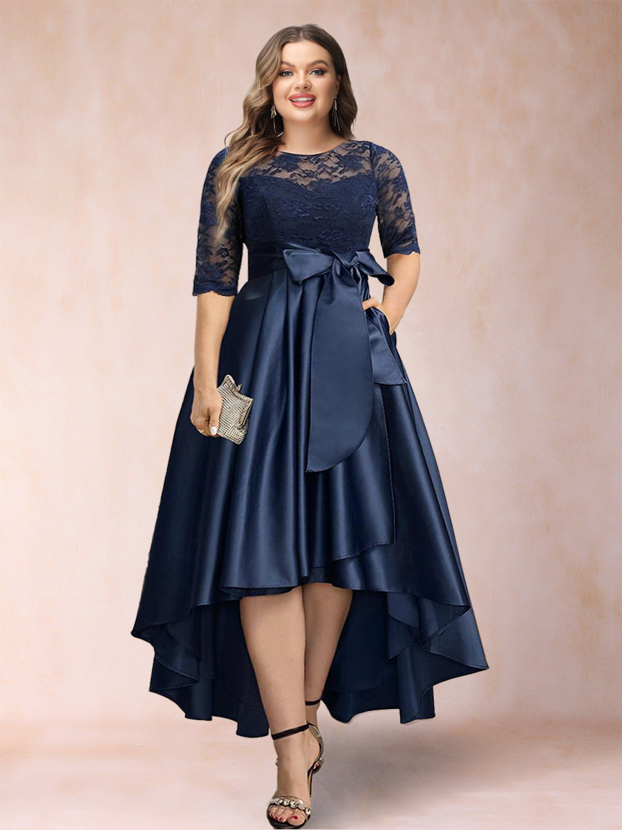 A-Line/Princess Scoop Half Sleeves Lace Plus Size Mother of the Bride Dresses with Applique