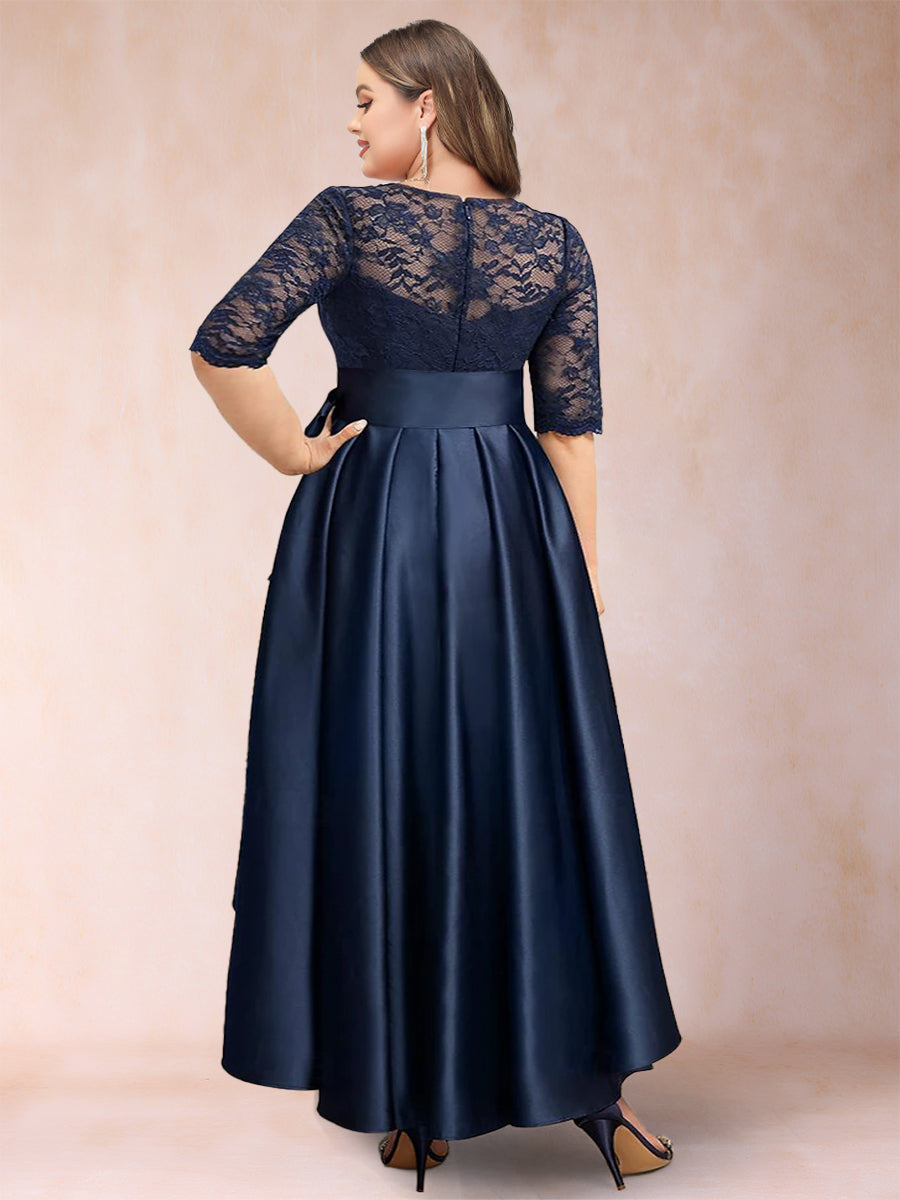 A-Line/Princess Scoop Half Sleeves Lace Plus Size Mother of the Bride Dresses with Applique