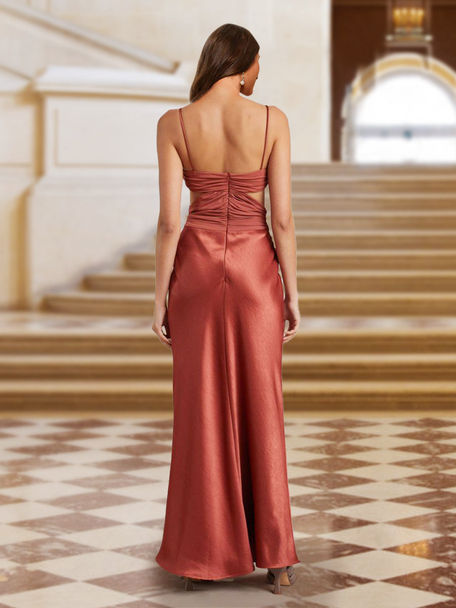 Sheath/Column Spaghetti Straps Sleeveless Evening Dresses with Ruched