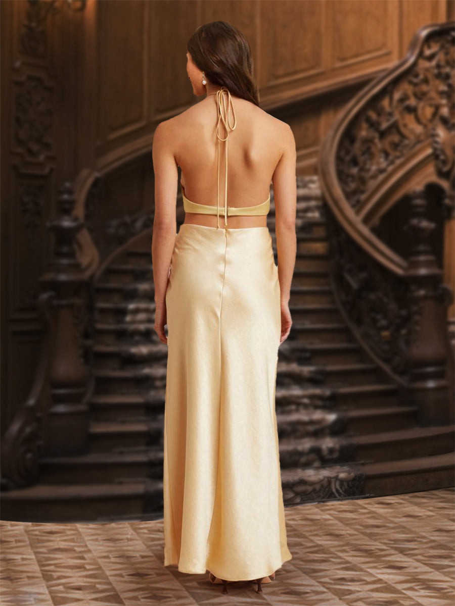 A-Line/Princess Halter Sleeveless Evening Dresses with Ruched