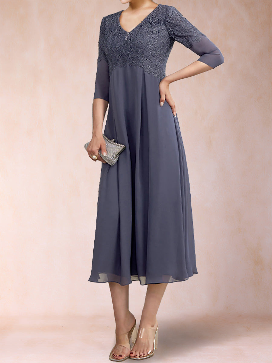 A-Line/Princess V-Neck 3/4 Sleeves Mother of the Bride Dresses with Applique