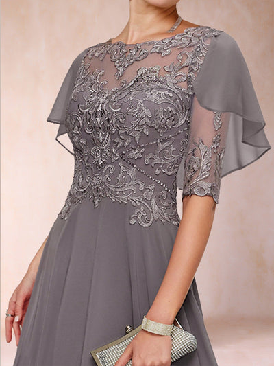 A-Line/Princess Scoop Half Sleeves Mother of the Bride Dresses with Applique