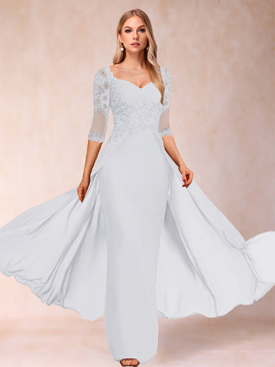 Sheath/Column V-Neck Half Sleeves Mother of the Bride Dresses with Applique