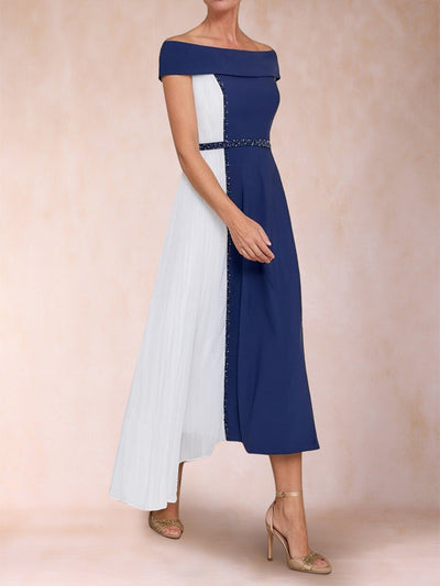 A-Line/Princess Off-the-Shoulder Short Sleeves Mother of the Bride Dresses with Sash