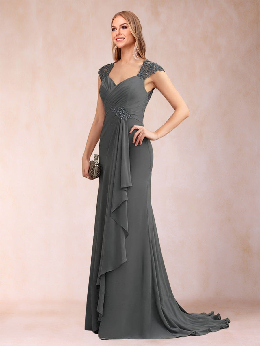 Sheath/Column Chiffon V-Neck Sleeveless Mother of the Bride Dresses with Applique