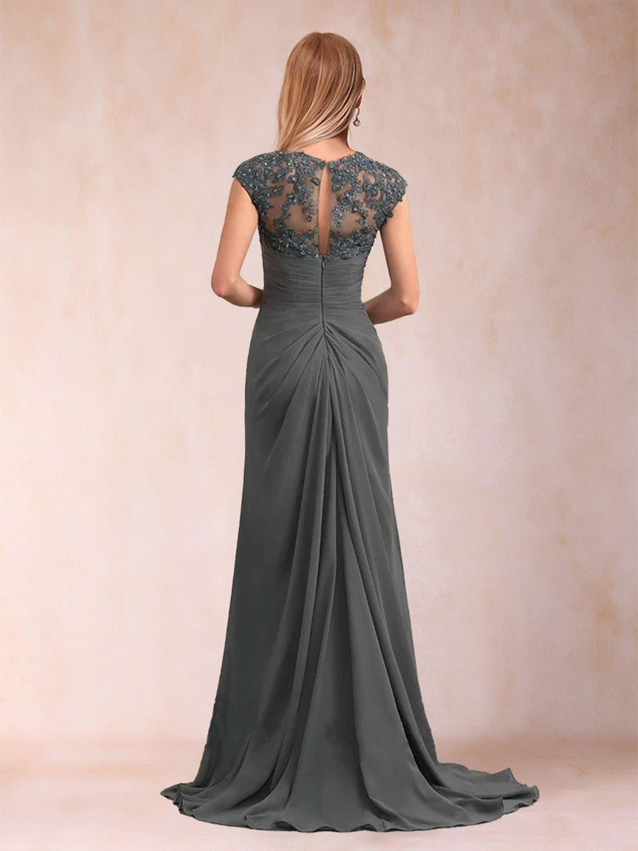 Sheath/Column Chiffon V-Neck Sleeveless Mother of the Bride Dresses with Applique