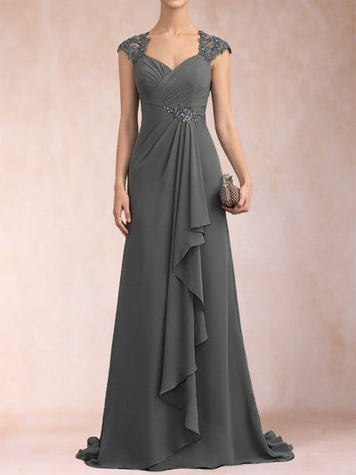 Sheath/Column Chiffon V-Neck Sleeveless Mother of the Bride Dresses with Applique