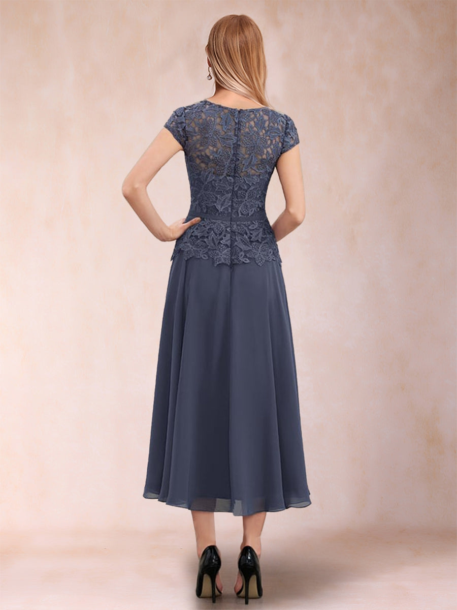 A-Line/Princess Chiffon Scoop Short Sleeves Mother of the Bride Dresses with Applique