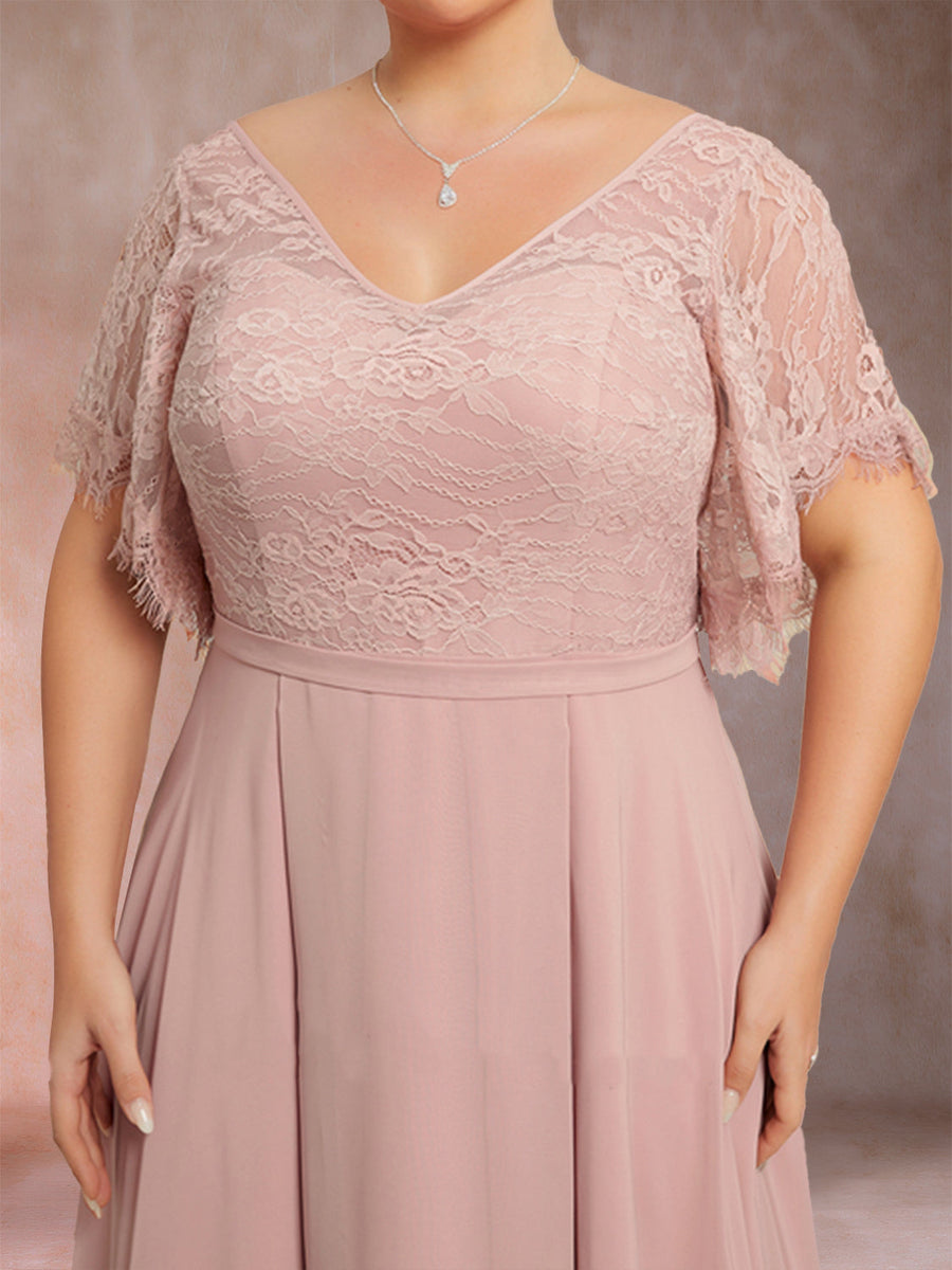 A-Line/Princess V-Neck Short Sleeves Plus Size Mother of the Bride Dresses with Applique