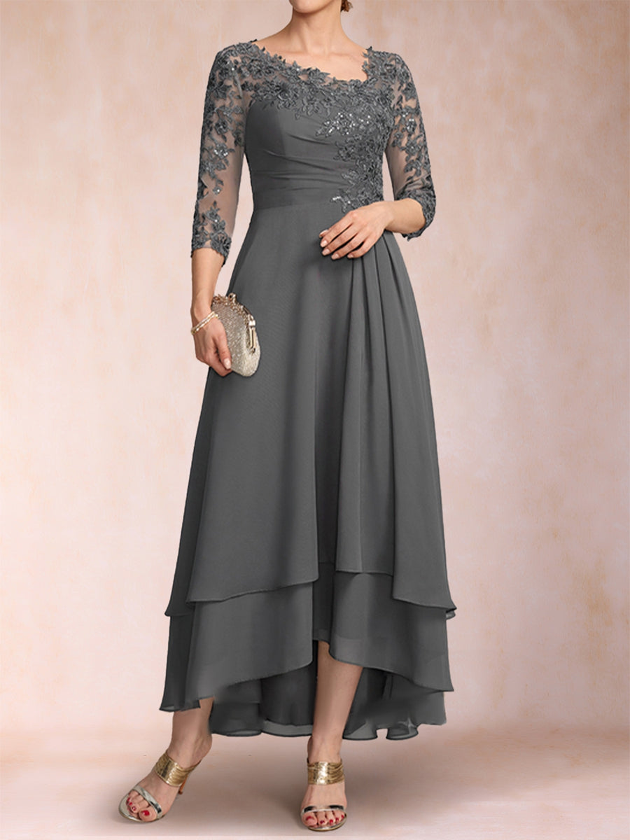 A-Line/Princess V-Neck 3/4 Sleeves Mother of the Bride Dresses with Applique