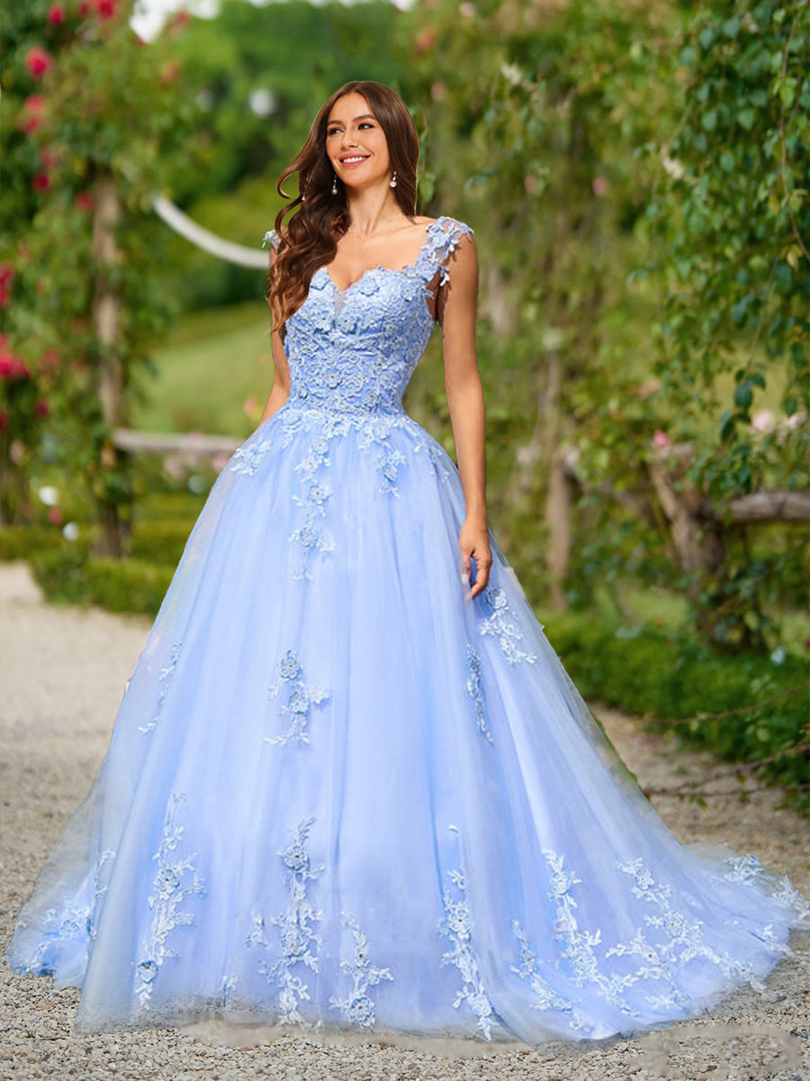 Ball Gown Sweetheart Sleeveless Lace Prom Dresses