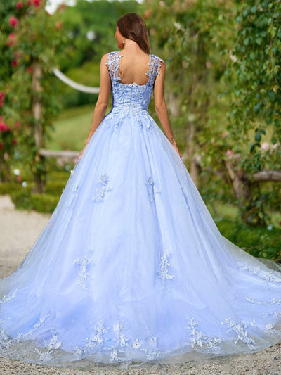 Ball Gown Sweetheart Sleeveless Lace Prom Dresses