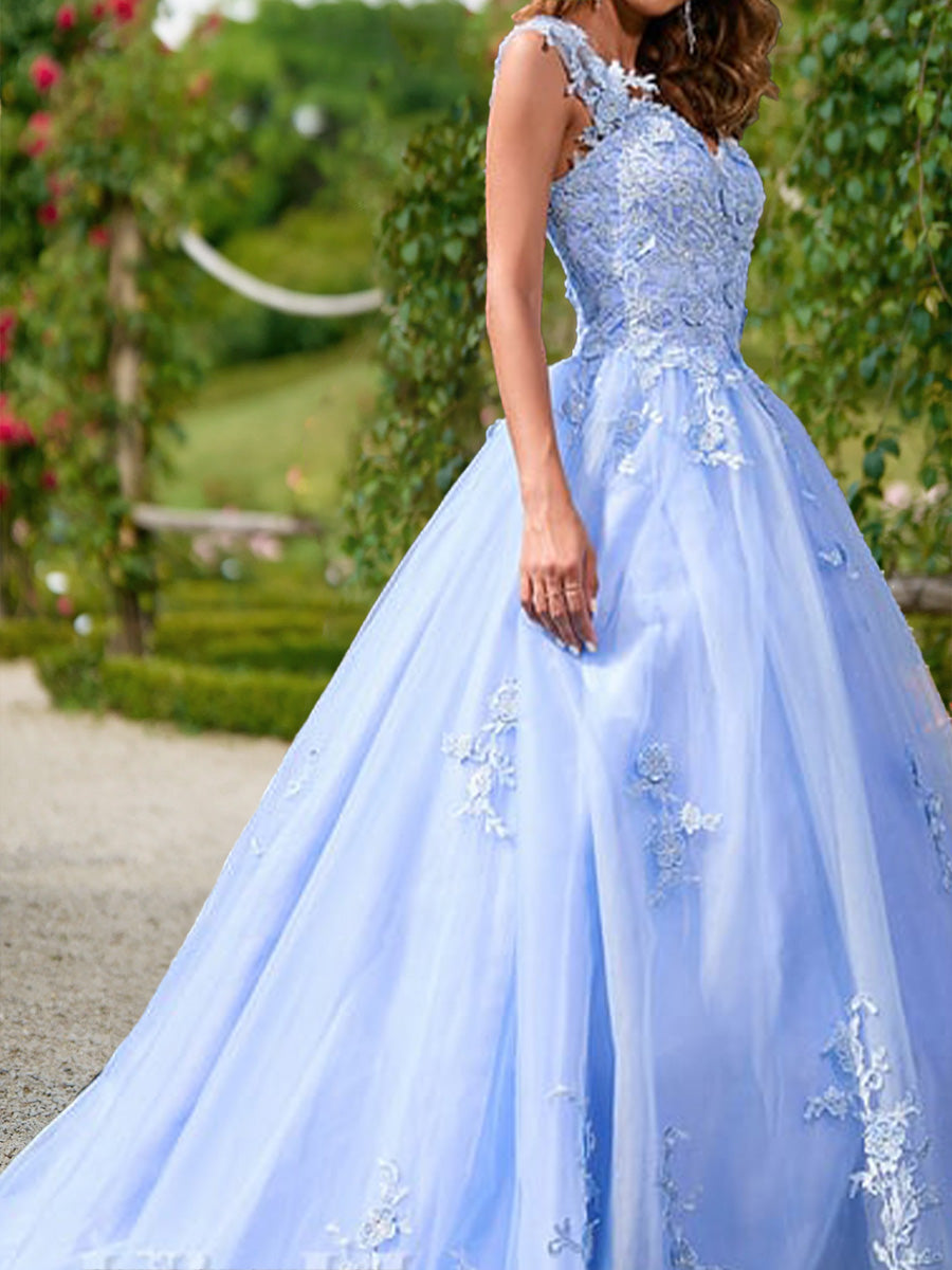 Ball Gown Sweetheart Sleeveless Lace Prom Dresses