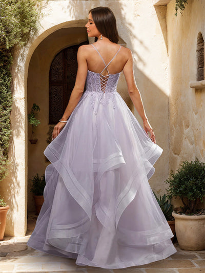 Ball Gown Scoop Sleeveless Applique Prom Dresses