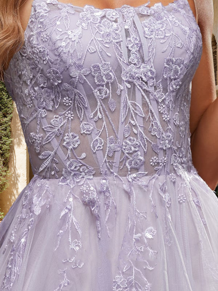 Ball Gown Scoop Sleeveless Applique Prom Dresses