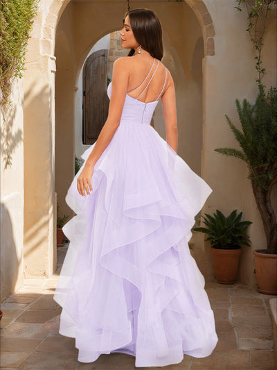 Ball Gown One-Shoulder Sleeveless Tiered Prom Dresses