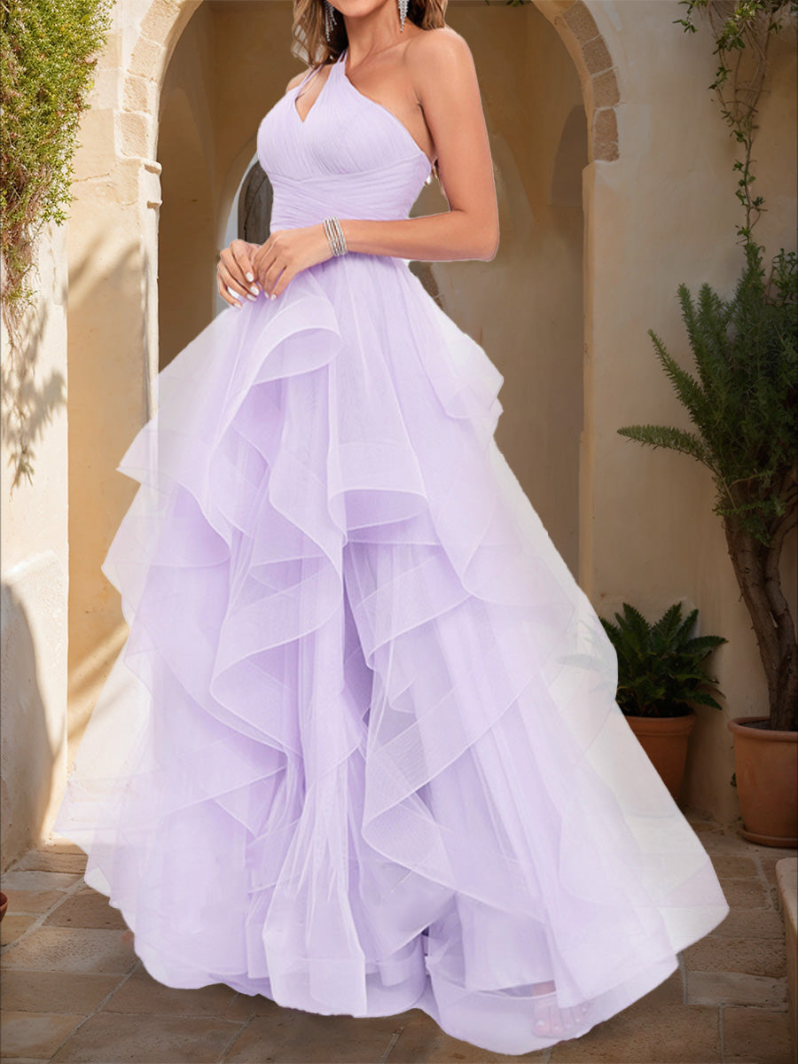 Ball Gown One-Shoulder Sleeveless Tiered Prom Dresses