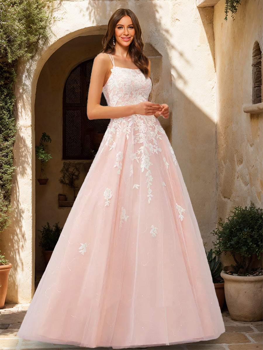 A-Line/Princess Scoop Sleeveless Applique Prom Dresses