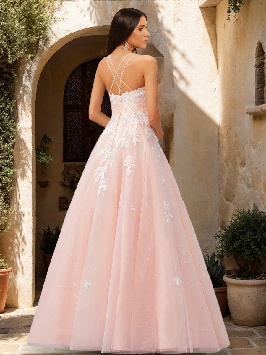 A-Line/Princess Scoop Sleeveless Applique Prom Dresses