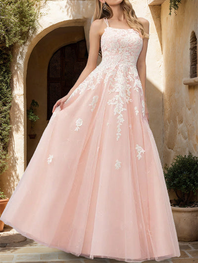 A-Line/Princess Scoop Sleeveless Applique Prom Dresses