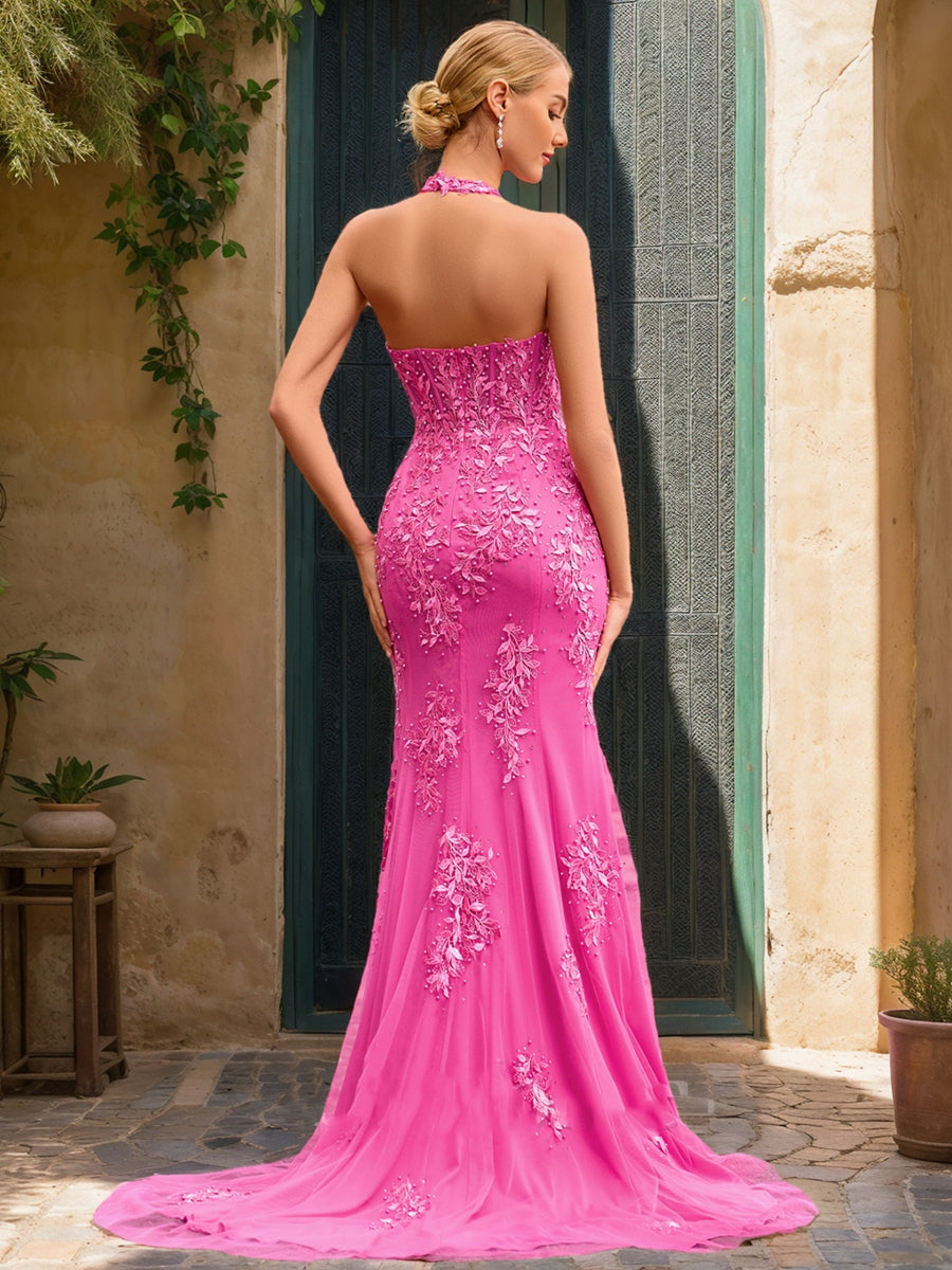 Trumpet/Mermaid Halter Sleeveless Split Side Prom Dresses