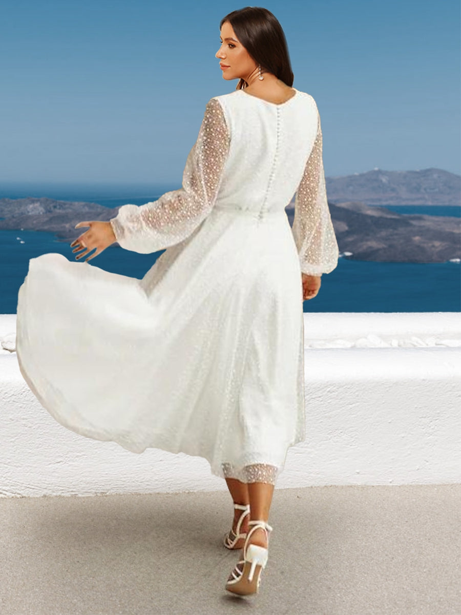 A-Line/Princess V-Neck Long Sleeves Ruched Wedding Dresses