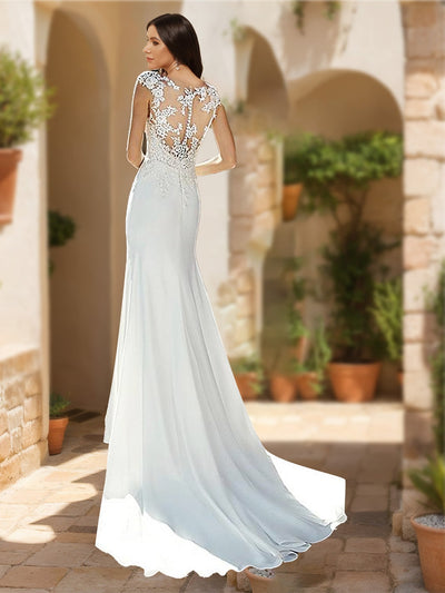 Trumpet/Mermaid Scoop Sleeveless Appliques Wedding Dresses